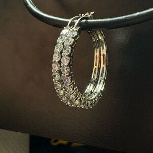 Silver Dimond Hoop Earrings